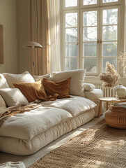 cozy interior of a living room, boho style