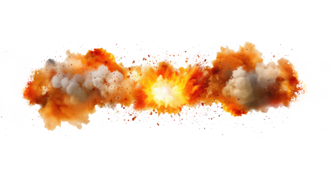 Realistic fiery explosion over transparent background