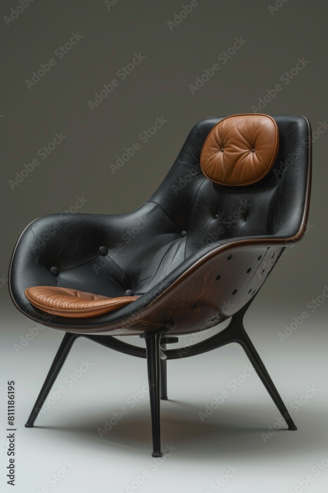 Canvas Prints A black and brown leather chair with a tan seat, AI