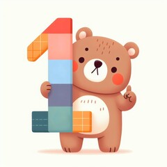 Playful Bear With Number One Block