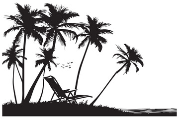 Silhouette of the beach, a resting place on the beach during sunset