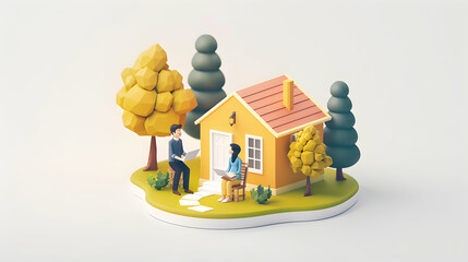 Wealth Advisor on Estate Planning Concept: 3D Simple Business Flat Illustration of a Wealth Advisor Consulting on Estate Planning to Protect Assets and Establish Succession Plans i