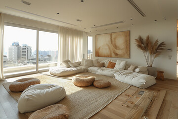 cozy interior of a living room, boho style