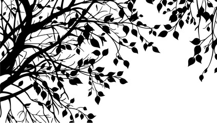 Tree branches silhouette isolated on white background. Vector illustration forest design and element landscape season. Autumn clip art and decoration abstract outdoor