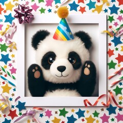 Obraz premium Panda Toy with Party Hat - Festive Frame Design