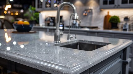 A kitchen sink with a faucet and some silverware on it, AI