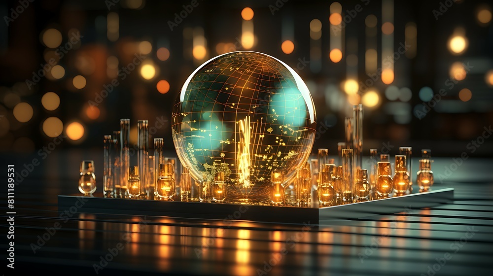 Aufkleber the glow light data digital marketing analysis with light bulb in dark background