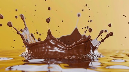 A chocolate splash on a yellow background.