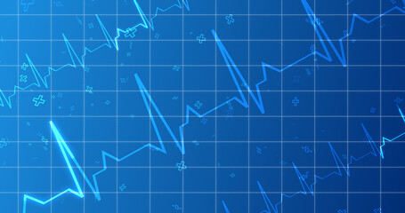 EKG ECG Cardiogram moving healthcare medical bg. Health innovation concept with hexagons biotechnology and chemistry molecules bg. Pharmacy DNA presentation infographic medicine drugs nurse aid.