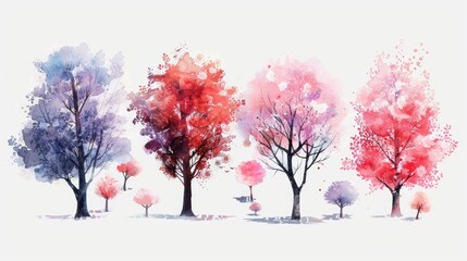 Watercolor group of trees on a white background, suitable for various design projects