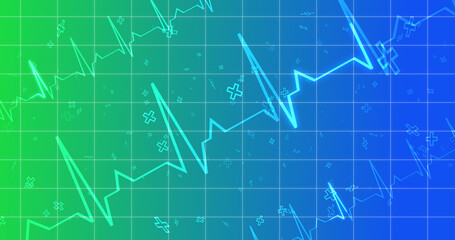 EKG ECG Cardiogram moving healthcare medical bg. Health innovation concept with hexagons biotechnology and chemistry molecules bg. Pharmacy DNA presentation infographic medicine drugs nurse aid.