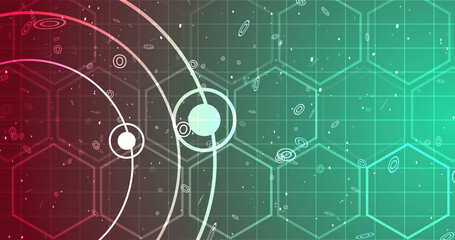 Geometric circles and hexagons moving motion graphic. Business meeting corporate advertisement presentation technology bg 3d particles stripes colorful gradient futuristic shiny abstract round.