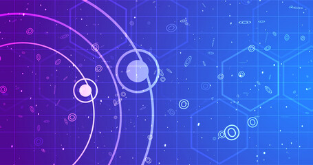 Geometric circles and hexagons moving motion graphic. Business meeting corporate advertisement presentation technology bg 3d particles stripes colorful gradient futuristic shiny abstract round.