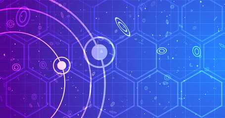 Geometric circles and hexagons moving motion graphic. Business meeting corporate advertisement presentation technology bg 3d particles stripes colorful gradient futuristic shiny abstract round.