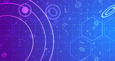 Geometric circles and hexagons moving motion graphic. Business meeting corporate advertisement presentation technology bg 3d particles stripes colorful gradient futuristic shiny abstract round.