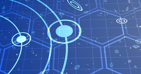 Geometric circles and hexagons moving motion graphic. Business meeting corporate advertisement presentation technology bg 3d particles stripes colorful gradient futuristic shiny abstract round.