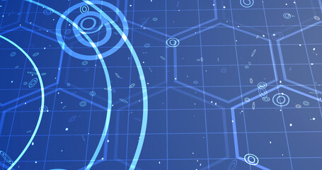 Geometric circles and hexagons moving motion graphic. Business meeting corporate advertisement presentation technology bg 3d particles stripes colorful gradient futuristic shiny abstract round.