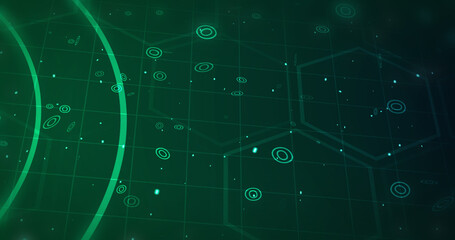 Geometric circles and hexagons moving motion graphic. Business meeting corporate advertisement presentation technology bg 3d particles stripes colorful gradient futuristic shiny abstract round.