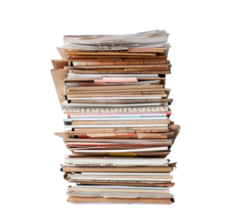 Files stacking up in a messy order isolated on transparent background