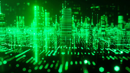 green digital skyline. Artificial intelligence concept.