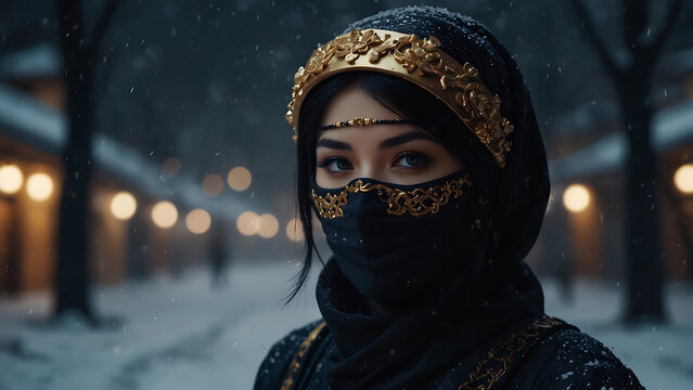 women in gold and black