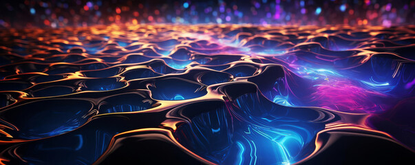 An abstract image of a glowing, organic structure. The image could be interpreted as a representation of a biological organism, a microscopic view of a cell, a futuristic landscape, or an alien world.