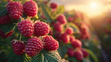 Growing raspberries for small ecofriendly organic farming business promoting healthy food options. Concept Organic Farming, Raspberry Cultivation, Eco-Friendly Practices, Healthy Food Options