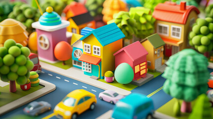 3d city houses transport cars road
