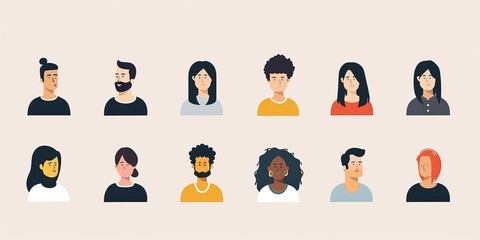 A group of people with different hair colors and styles. The image is a collection of cartoon faces with different expressions