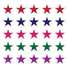 4 rows of five stars in red, blue, pink, green,  purple with white background.