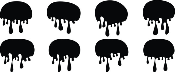 Abstract black dripping ink. Ink seamless pattern, oil paint, dripping oil, blob paint, blob ink, splatter and splash, drops and stroke isolated on white background. Vector of dripping black ink shape
