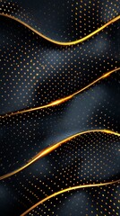 A black and gold background with wavy lines.