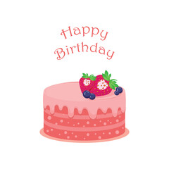 birthday cake with a strawberry on white background.vector illustration in  a flat style.