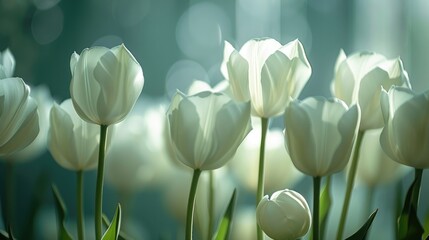 Elegantly blooming serene white tulips