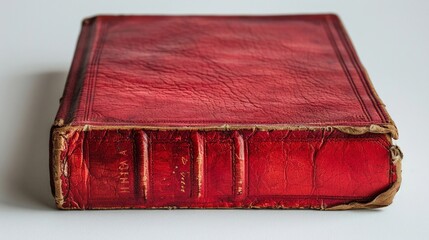 Red leather book on white background