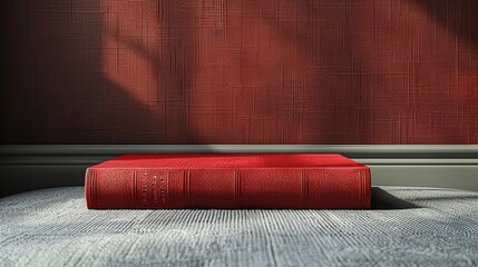 A red fabric book adds a stylish pop of color to a living room interior