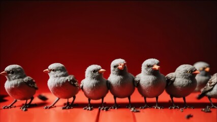 Flock of birds on a red background.
