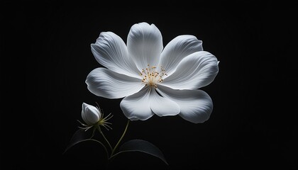 white flower on black background