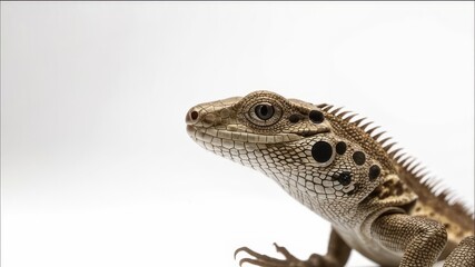 Lizard close-up on a white background.