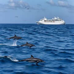 Fototapeta premium Dolphins and ships