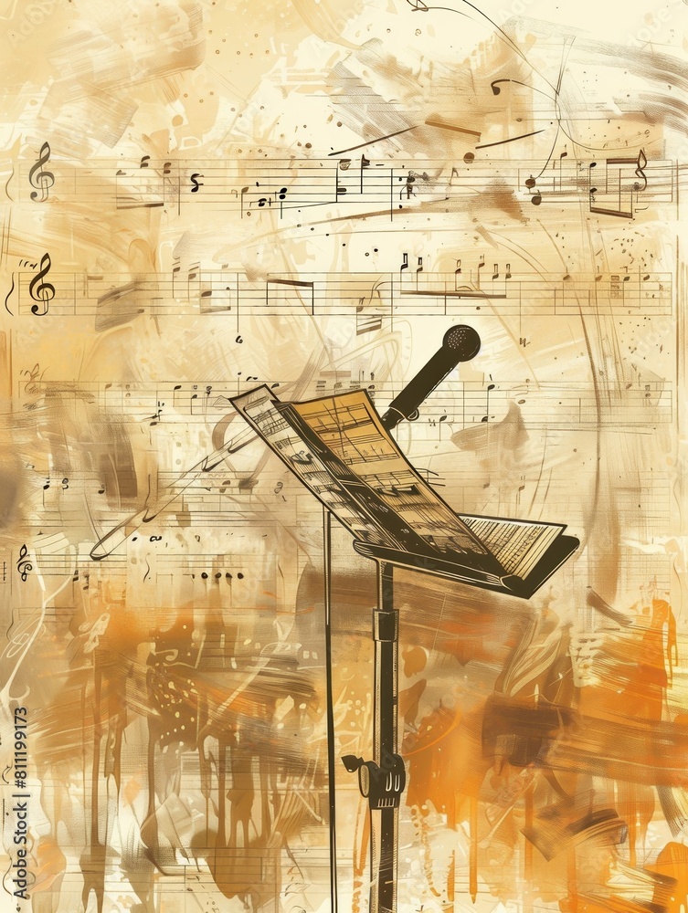 Poster a beautifully crafted musical instrument adorned with intricate music notes, symbolizing creativity 