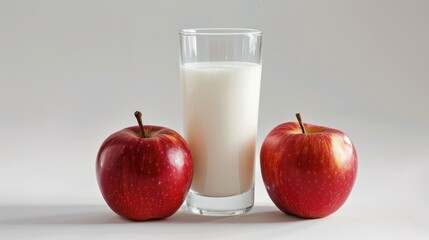 Red apple and glass of milk on a white background with clipping path