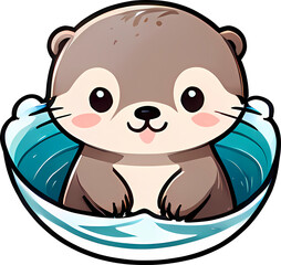 Cute otter in the water. Vector clip art illustration with simple gradients. Each on a separate layer.