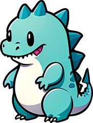 Illustration of a Cute Blue Dinosaur - Colored Cartoon Character