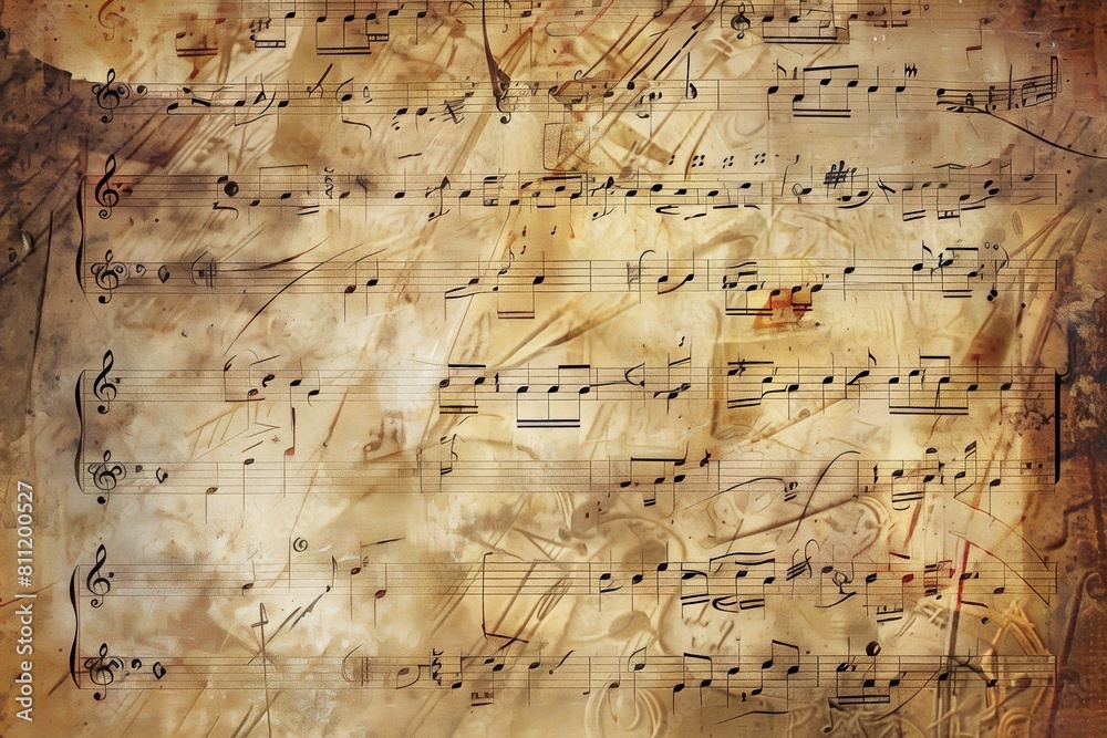 Leinwandbilder a weathered sheet of music with delicate musical notes from a bygone era, evoking a sense of nostalg