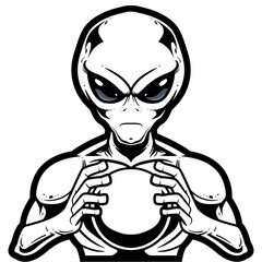 alien holding Glass Balls illustration line art