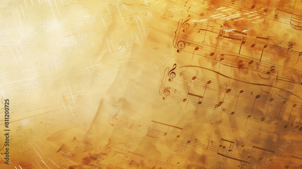 Poster a vibrant painting capturing the essence of music notes dancing across a sheet of paper, creating a 