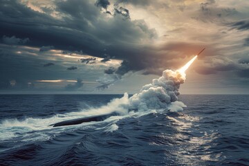 Navy atomic submarine fires torpedo in expansive open sea