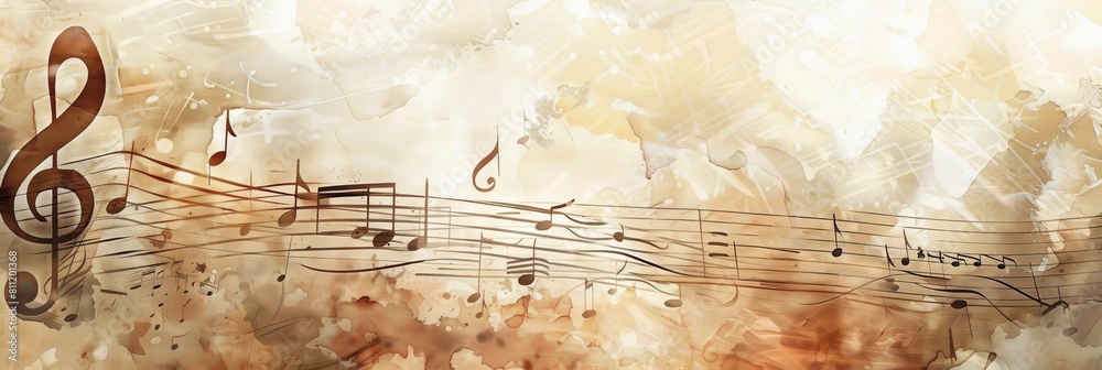 Fototapete Musical notes dance on a grungy background, creating a symphony of sound and color in a mesmerizing display of creativity and passion. Generative AI