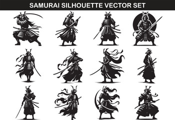 Samurai Silhouette Vector Illustration Bundle © Alivio Arts